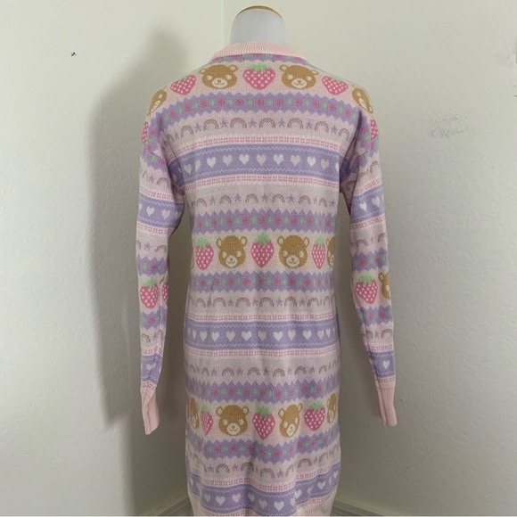 Hot Topic Pastel Teddy Bear & Strawberries Cardigan Longline Sweater Kawaii - Picture 12 of 17